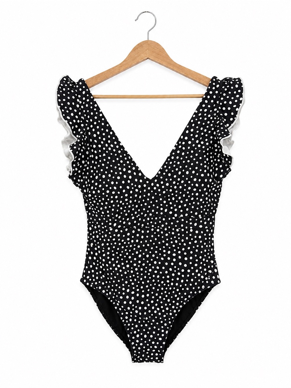 Summersalt Black White Polka Dot Ruffle One Piece Swimsuit Size 10